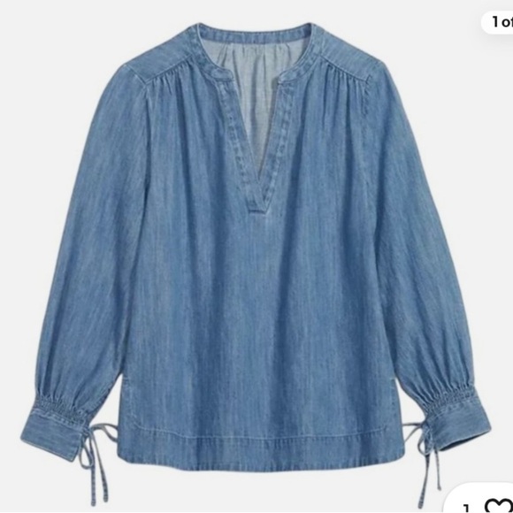 OLD NAVY Long Sleeve Split Neck Lightweight Denim Top - SIZE S - EUC - Picture 2 of 9